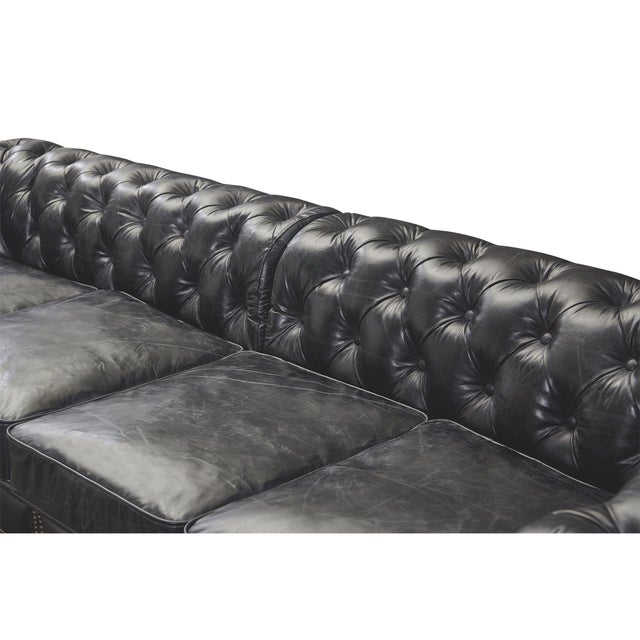 Century Chesterfield Sofa - Slate Leather - 118" For Sale - Image 4 of 9