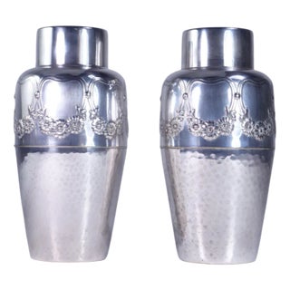 Art Nouveau Silver Metal Vases by Albert Mayer for WMF, 1920s, Set of 2 For Sale