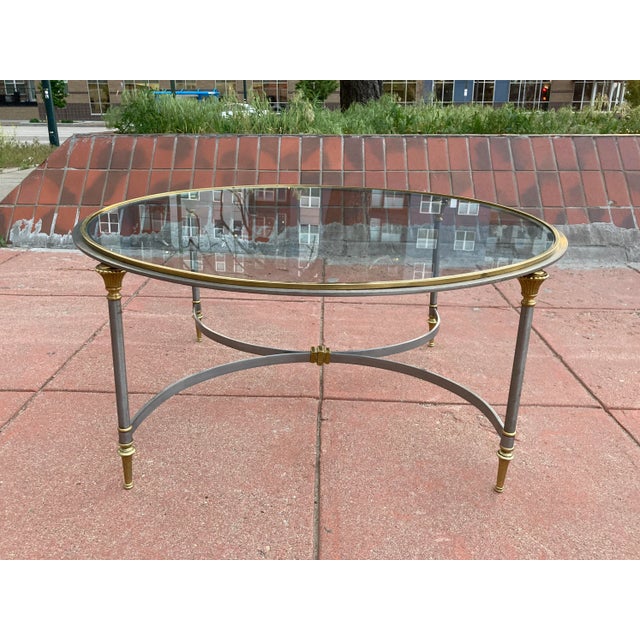 Manner of Maison Charles French Directoire Coffee Table Having Brass Mounts & Glass Inset Top For Sale In Denver - Image 6 of 13