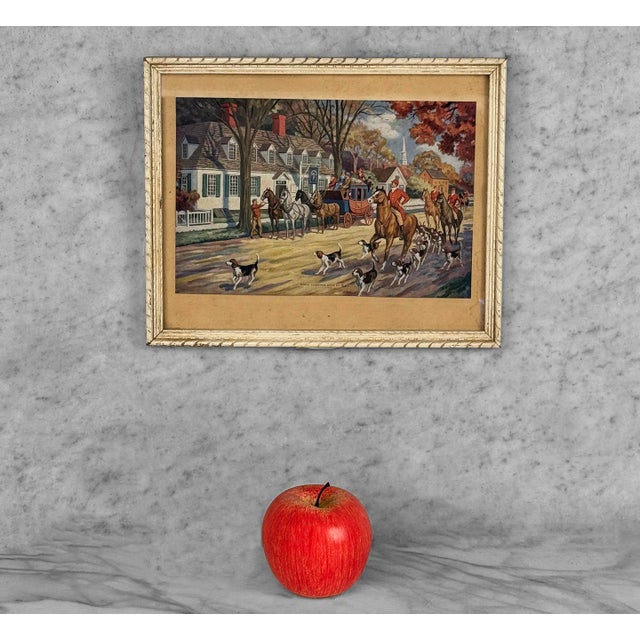English Vintage English Traditional Foxhunt Equestrian Lithograph Framed Art For Sale - Image 3 of 10