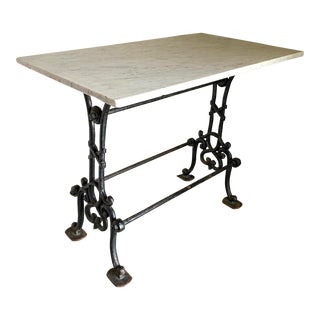 1900 French Cast Iron Marble Bistro Table For Sale