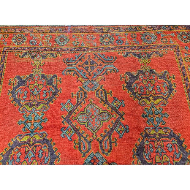 Textile Vintage Turkish Oushak Hand-Knotted Rug, Red Geometric, Early 1900s, 9' x 11' For Sale - Image 7 of 18