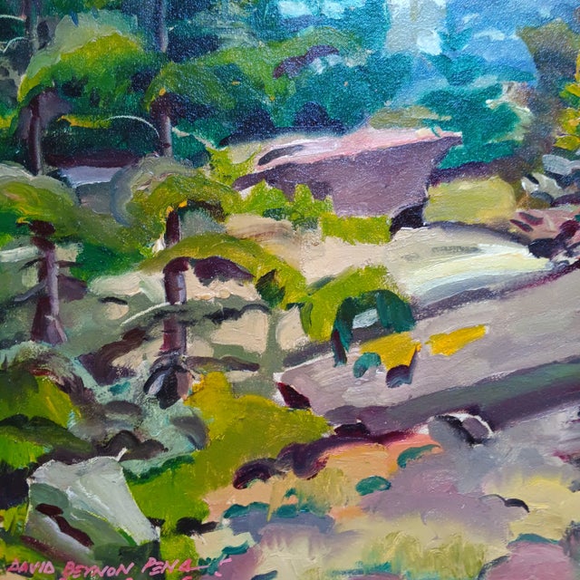 Walking Through Deep Dark Woods Over Granite Rocks Original Oil Painting by David Beynon Pena For Sale - Image 4 of 6