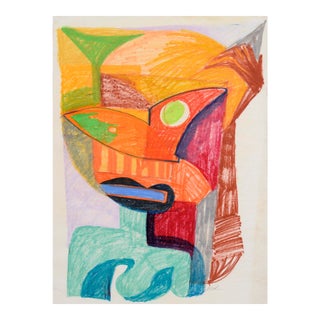 Orange Masque - Abstracted Portrait in Conte Crayon on Paper by Michael William Eggleston For Sale