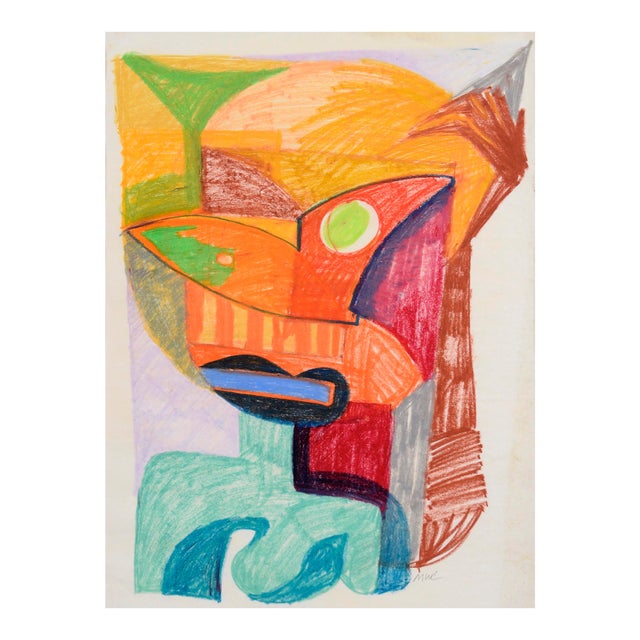 Orange Masque - Abstracted Portrait in Conte Crayon on Paper by Michael William Eggleston For Sale
