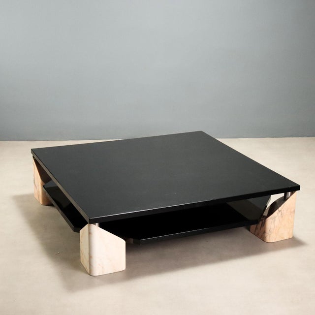 Vintage Coffee Table in Pink Marble and Lacquered Wood, 1970s For Sale - Image 3 of 13