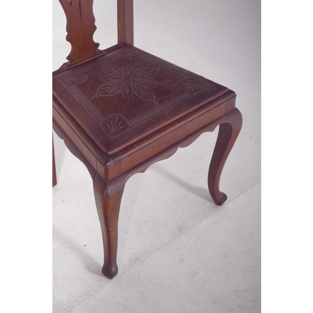 Wood Chairs with Embossed Leather Seats, 1950s, Set of 2 For Sale - Image 7 of 12