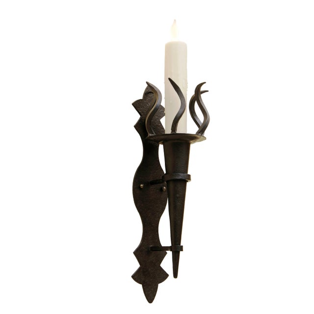 Priced Each 18th C Style Wrought Iron Torchere Light Sconces by Randy Esada Designs Finish: Aged Iron Dimensions: 6.5W x...