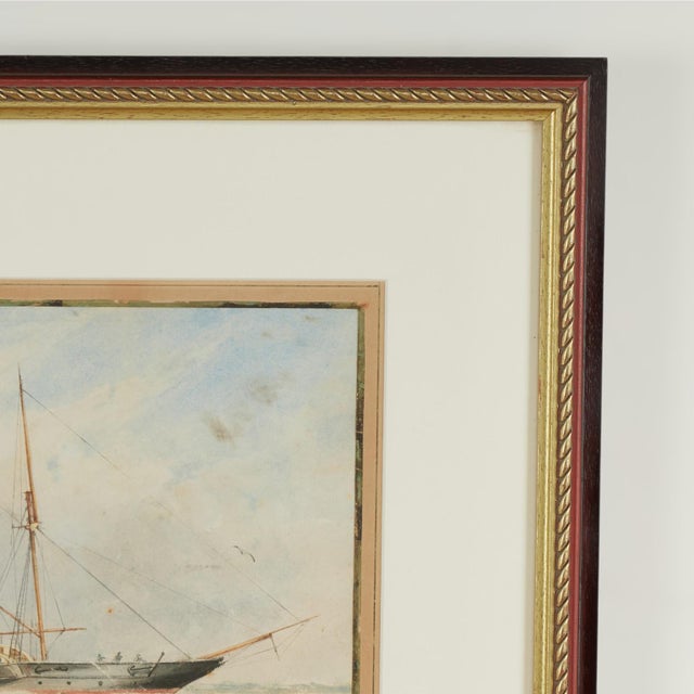 White Antique Watercolor of the English Steamship H. M. S. Jackal For Sale - Image 8 of 13