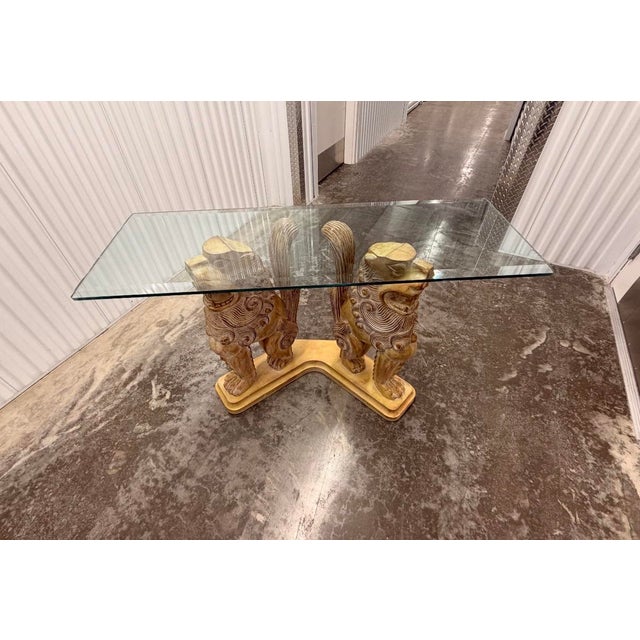 Vintage Hand Carved Architectural Chinese Guardian Lions “Foo Dogs” Console Table Circa 1970s For Sale - Image 9 of 9