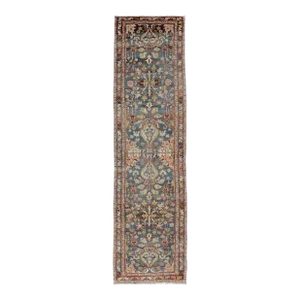 Antique Persian Malayer Runner All-Over Floral Design on a Blue Background