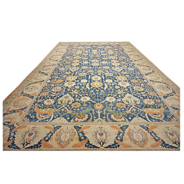 Vintage Egyptian Sultanabad Wool 13x21 Blue, Ivory, & Orange Handmade Oversized Area Rug #1143944 For Sale In Houston - Image 6 of 12