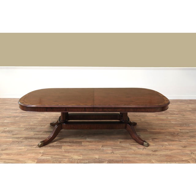 American Extending Dining Table Seats 10-14 People Walnut Finished Dining Table With Hyedua Crown Veneer by Theodore Alexander & Stephen Church For Sale - Image 3 of 15