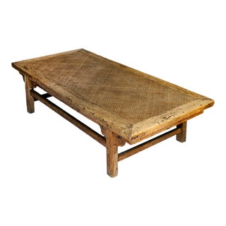Chinese Daybed/Coffee Table With Rattan Inlaid Surface,Elm Wood For Sale
