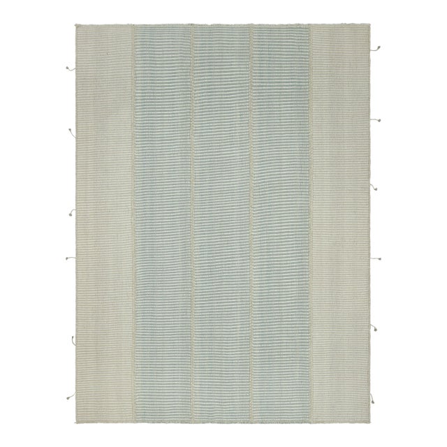 Rug & Kilim’s Contemporary Kilim With Textural Blue and White Stripes For Sale