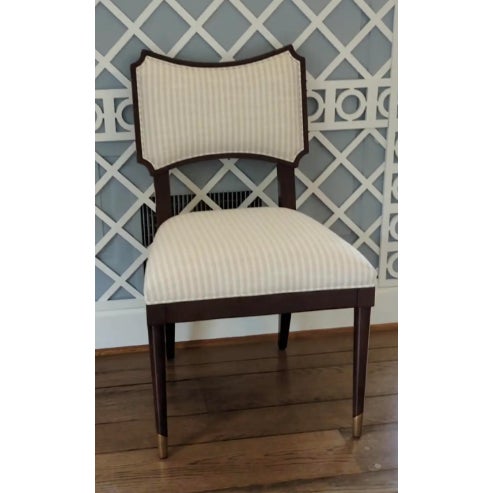 Textile Powers Upholstered Side Chair – Custom Cream & Tan Linen For Sale - Image 7 of 7