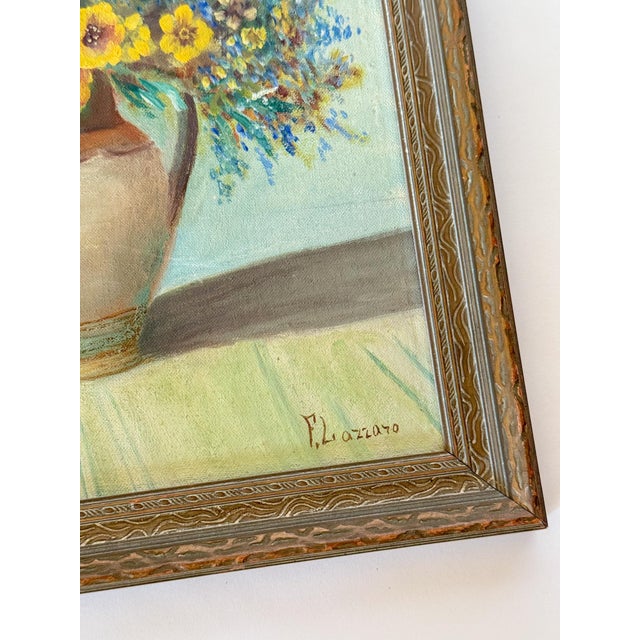 Traditional 1930s Wildflowers Still Life Oil Painting by F. Lazzaro For Sale - Image 3 of 9
