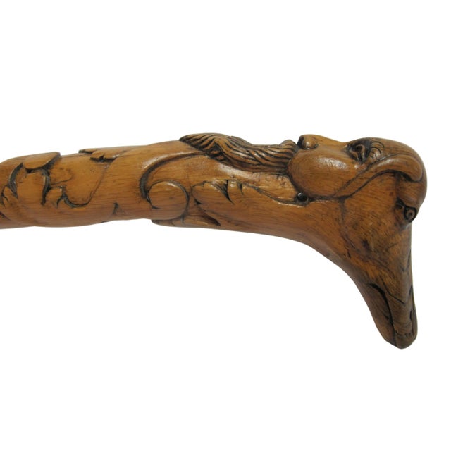 Brown Antique Folk Art Carved Wood Dog Animal & Bearded Man Double Face Walking Stick For Sale - Image 8 of 10