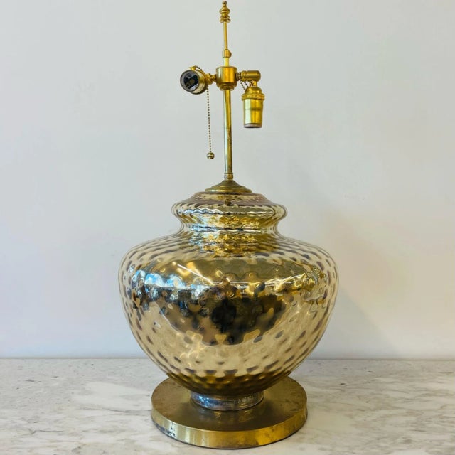 Single Large Mid-Century Modern Table Lamp, Mercury Glass, Brass, Jar, Urn Shape For Sale - Image 12 of 12