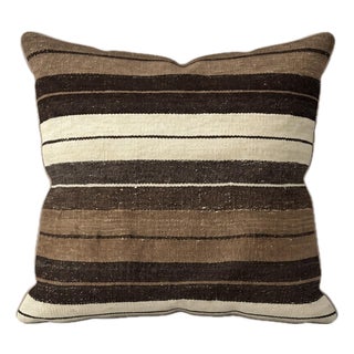 Brown Striped Kilim Pillow Cover 19'' X 19'' For Sale