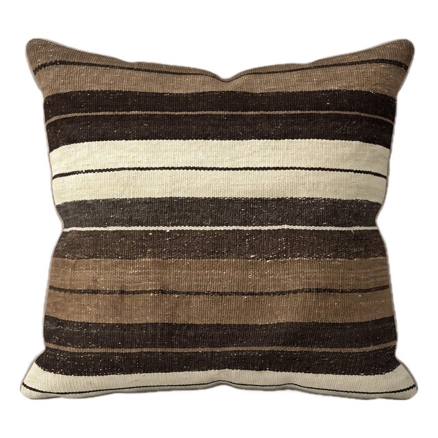 Brown Striped Kilim Pillow Cover 19'' X 19'' For Sale