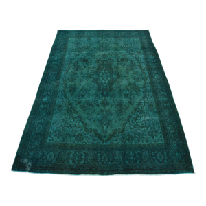 Sarouk Rug 7’1” X 9’11” Blue Wool Overdyed Semi-Antique Hand-Knotted Carpet