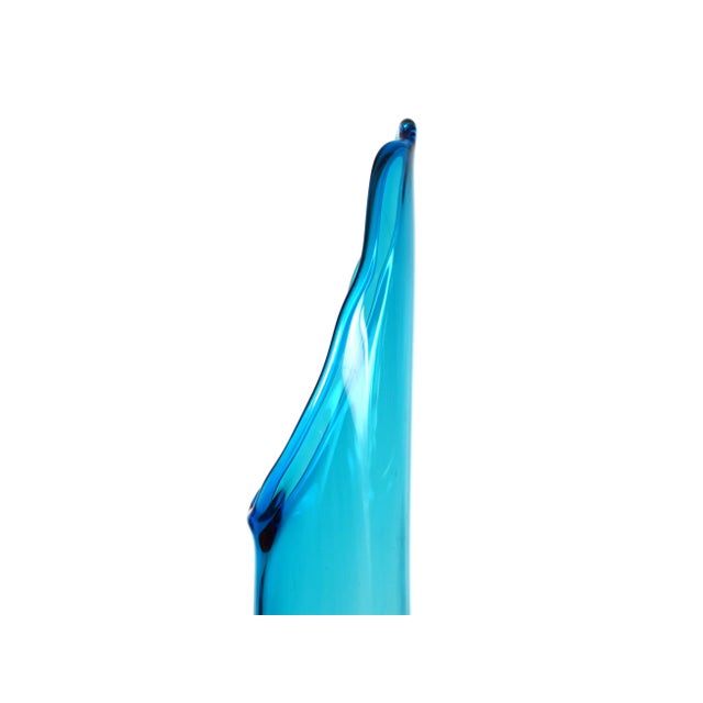 Mid 20th Century Mid-Century Modern Tall Pedestal Viking Swung Vase Blue Art Glass Vase For Sale - Image 5 of 9