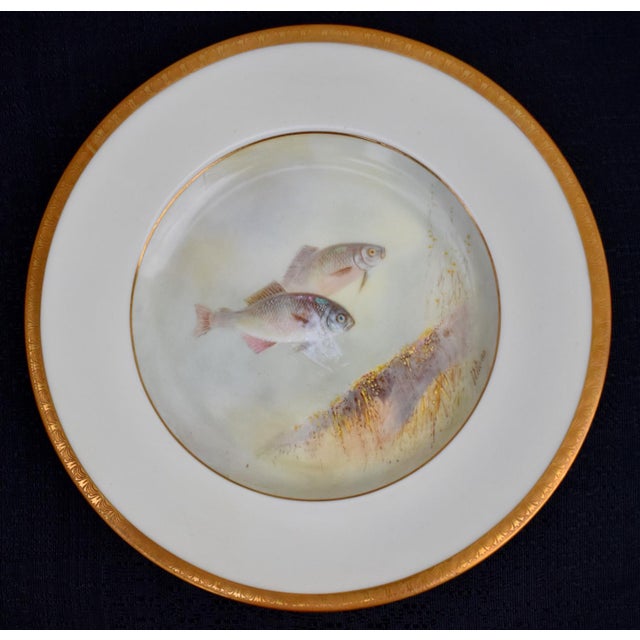 Set of 6 Antique Minton for Tiffany Hand Painted Fish Cabinet Plates Gold Rim For Sale In Philadelphia - Image 6 of 18