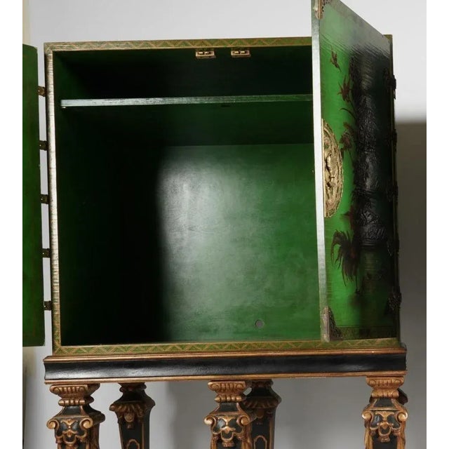 Italian Baroque‑Style Green Chinoiserie Lacquer Bar Cabinet. 20th Century. For Sale - Image 9 of 10