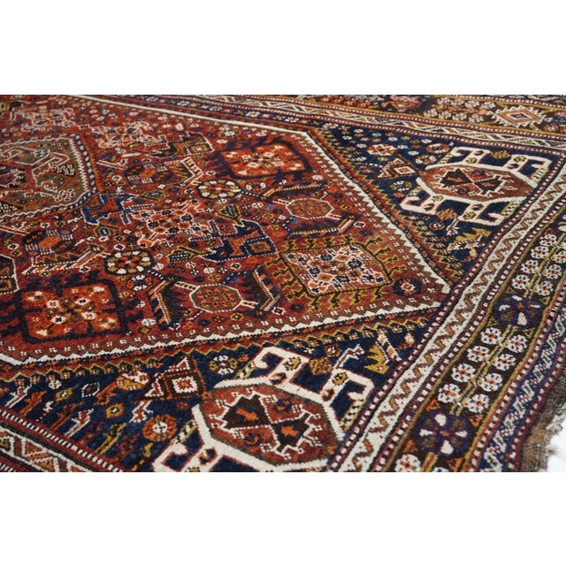 Textile Antique Tribal Ghashghai Rug 5'5'' x 8'6'' For Sale - Image 7 of 11