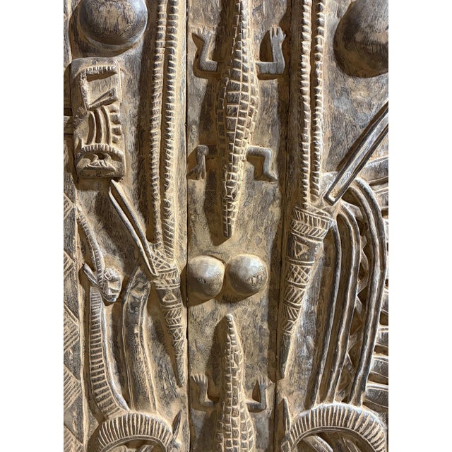 African Vintage Dogon Granary Door With Chiwaras /Crocodiles Mali African 49.5" H For Sale - Image 3 of 11