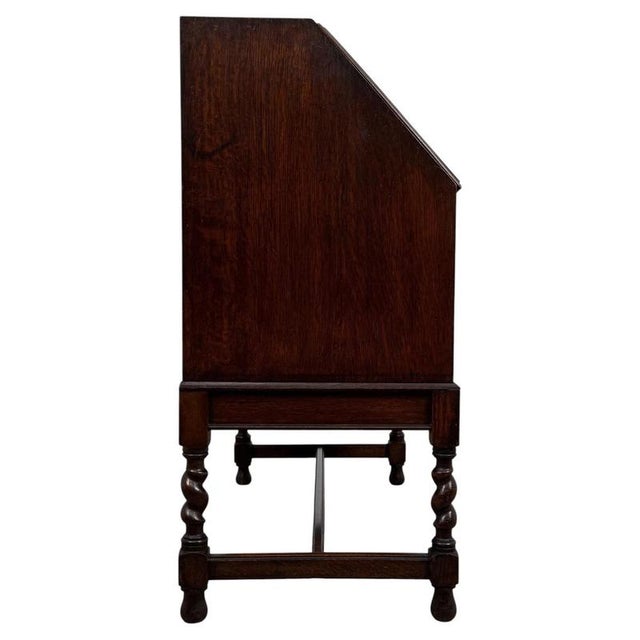 Brown Early 20th Century Antique English Jacobean Oak Bureau For Sale - Image 8 of 14
