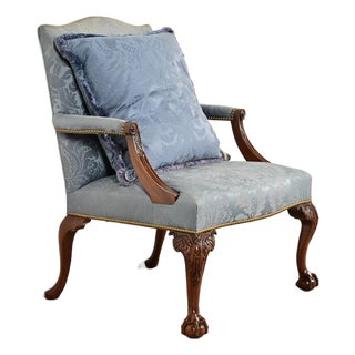 Kittinger Chippendale Carved Mahogany Open Arm Library Chair For Sale