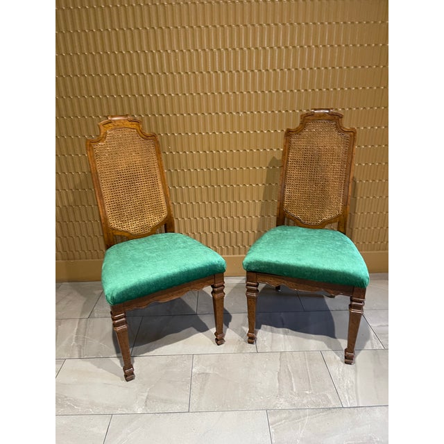 Drexel Heritage Mid-Century Drexel Heritage Side Chairs in Everfast Billiard Green Chenille - A Pair For Sale - Image 4 of 12