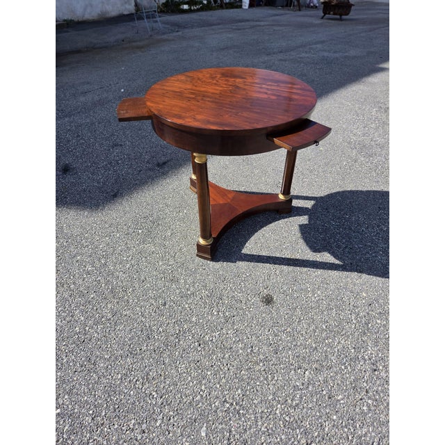 Modern 21st Century French Empire Plum Mahogany Round Table. For Sale - Image 3 of 16