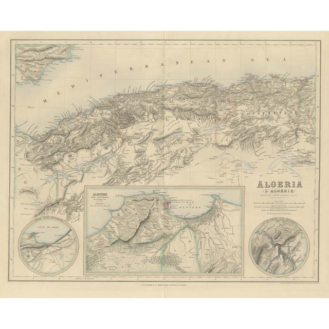 Brown Antique Map of Algeria with Algiers, Oran and Constantine Insets, 1860 For Sale - Image 8 of 8