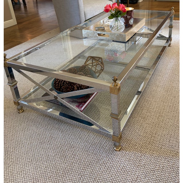 1970s Transitional Glass Metal Coffee Table For Sale - Image 4 of 4