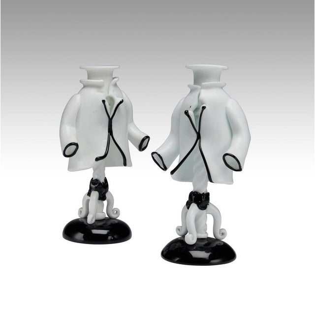 Glass Candlesticks by Fulvio Bianconi for Venini, Murano, Italy, 1940, Set of 2 For Sale - Image 7 of 10
