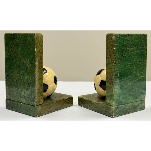 Mid 20th Century Vintage Italian Alabaster and Marble Soccer Ball Bookends For Sale - Image 5 of 11
