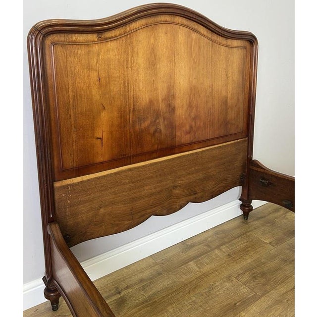 Antique French Style Double Bed Frame with Carved Walnut Headboard For Sale - Image 15 of 18