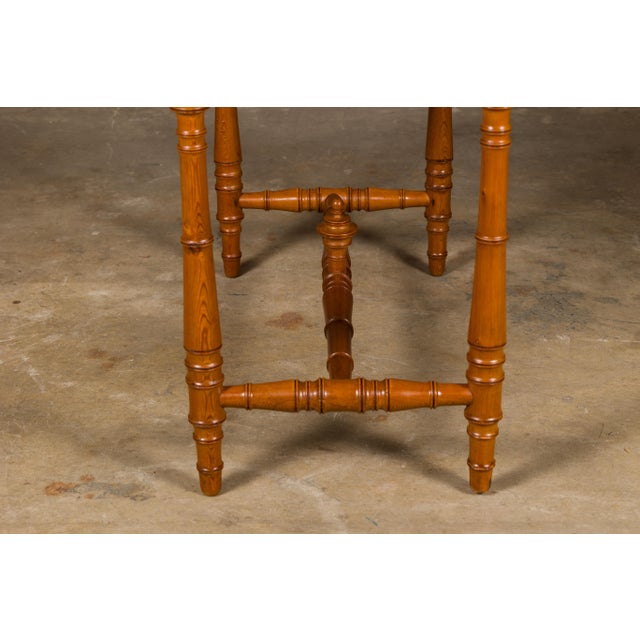 Mid 20th Century English Pine Faux Bamboo Desk with Two Drawers and H-Form Cross Stretcher For Sale - Image 12 of 12