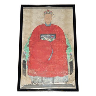 Highly Collectable Antique 1860 Chinese Ancestral Portrait in Museum Frame For Sale