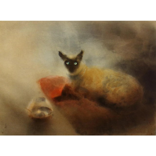 Limited edition aquatint etching art print of a Siamese cat by Indian artist Kaiko Moti on Arches paper. Matted, Not...
