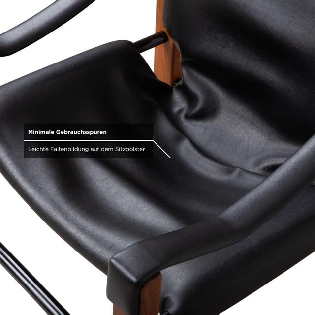 Black Vintage Leather and Wood Safari Armchairs by Maurice Burke for Arkana, Set of 2 For Sale - Image 8 of 14