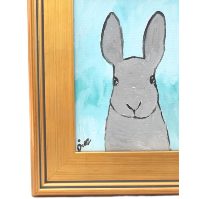 Charming folk-art bunny rabbit hare portrait study, oil on artist canvas panel. Signed by the artist "Diaz" in the lower...