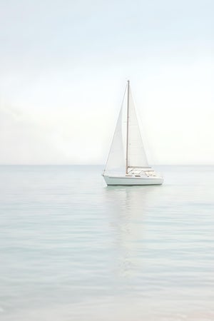 Minimalist Sailboat Seascape, Coastal Fine Art Print, 24″ × 36″