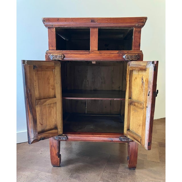 Brick Red 19th-Century Chinese Altar Coffer With "Cloud" Spandrels - Archival Label Discovery For Sale - Image 8 of 16