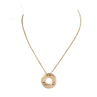 Hermes H Style 18k Yellow Gold Circle Pendant Necklace For Sale