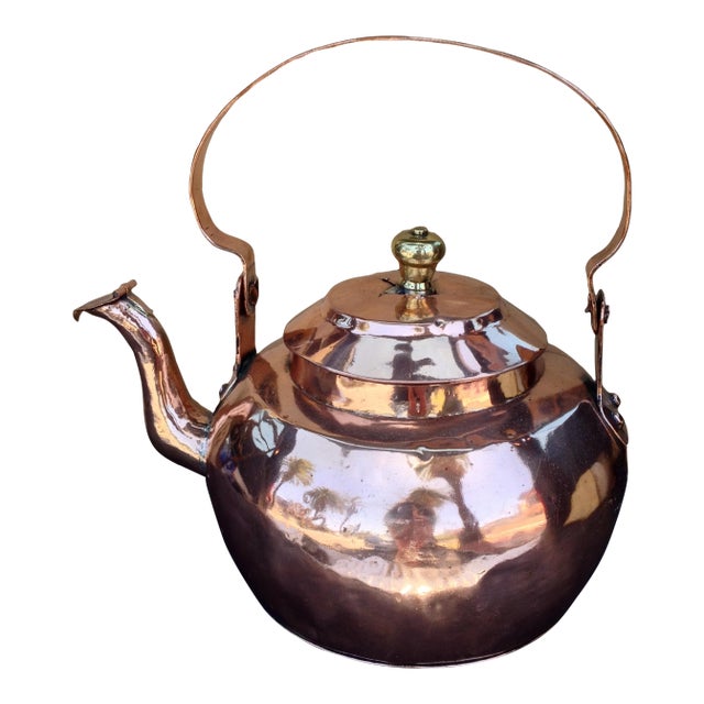 Large 19th C. Copper Water Kettle Pot Dovetailed For Sale