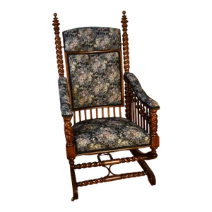 1870 Antique George Hunzinger Barley Twist Oak Rocking Chair New Upholstery
